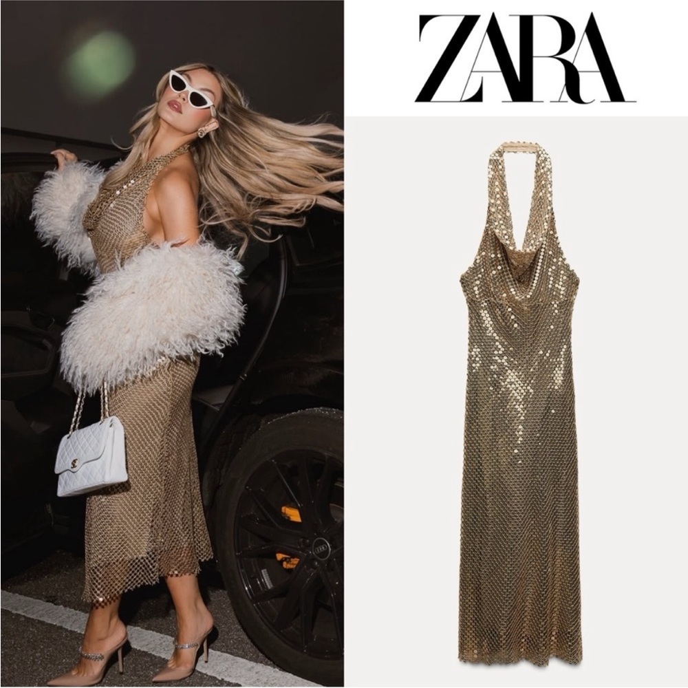 Gold Sequin Halter Dress - Elegant Evening Fun&Sexy  Sold Out Everywhere - Picture 4 of 12